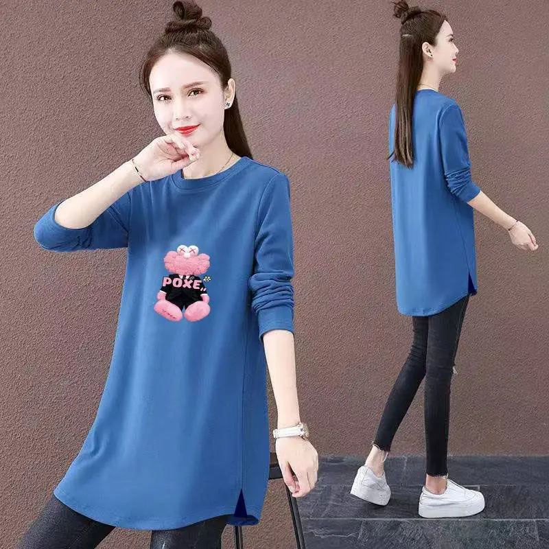 Fashion O-Neck Printed Letter Irregular T-Shirt Female Clothing 2023 Spring Autumn New Casual Pullovers Asymmetrical Tee Shirt