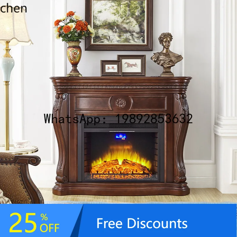 YFY  Retro Solid Wood Decorative Electric Fireplace European Style Living Room Simulated Fireplace Heater Fireplace Cabinet