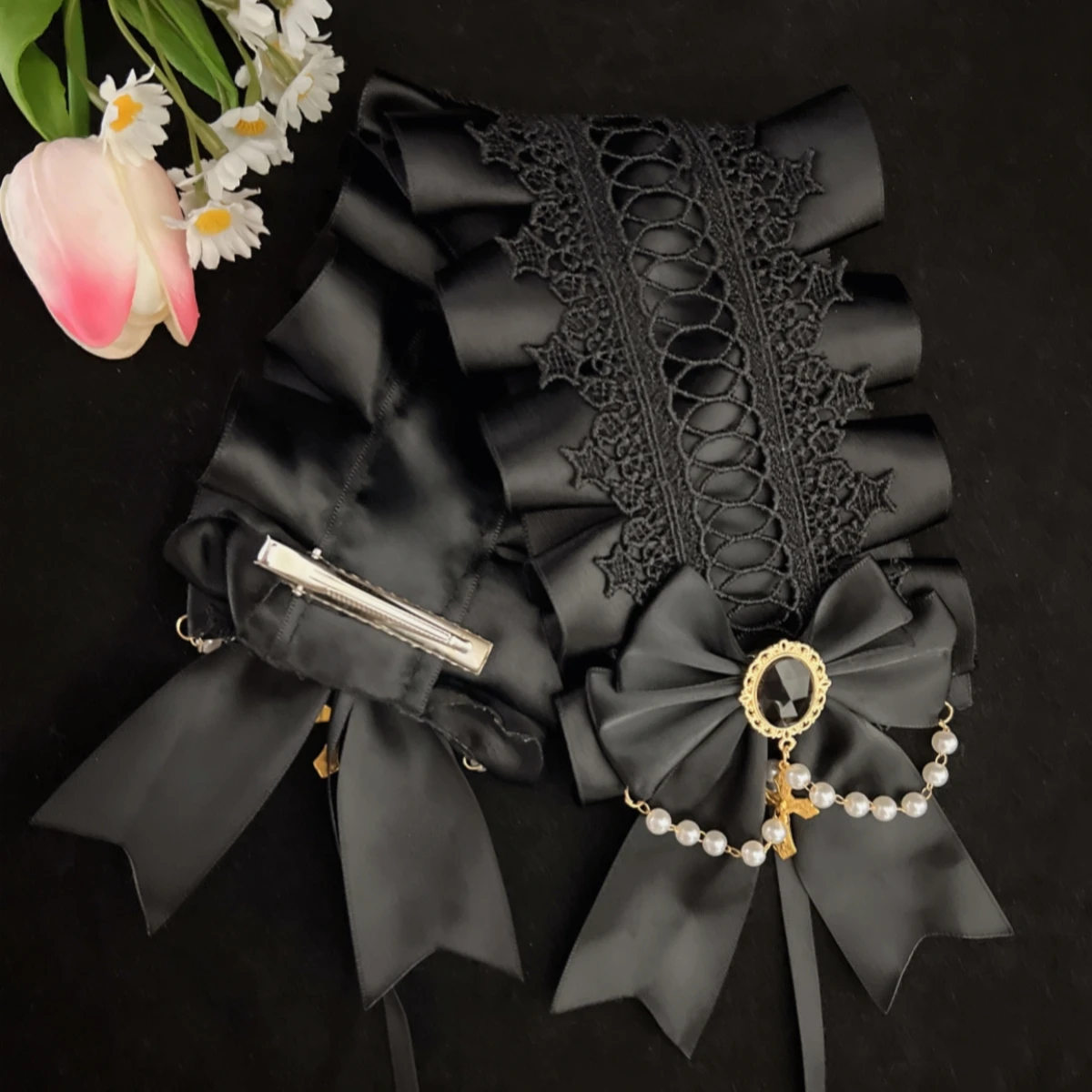 Gothic Women's Girls Exquisite Hair Accessories Lolita Japanese Maid Lace Headband KC Cute Bow Headwear