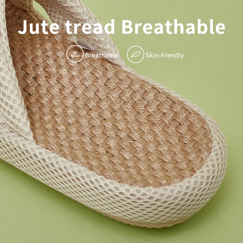 UTUNE Mute Linen Slippers For Women Japanese Indoor Summer Shoes Mesh Cloth EVA Sole Jute Home Slippers Men Non-slip Slippers