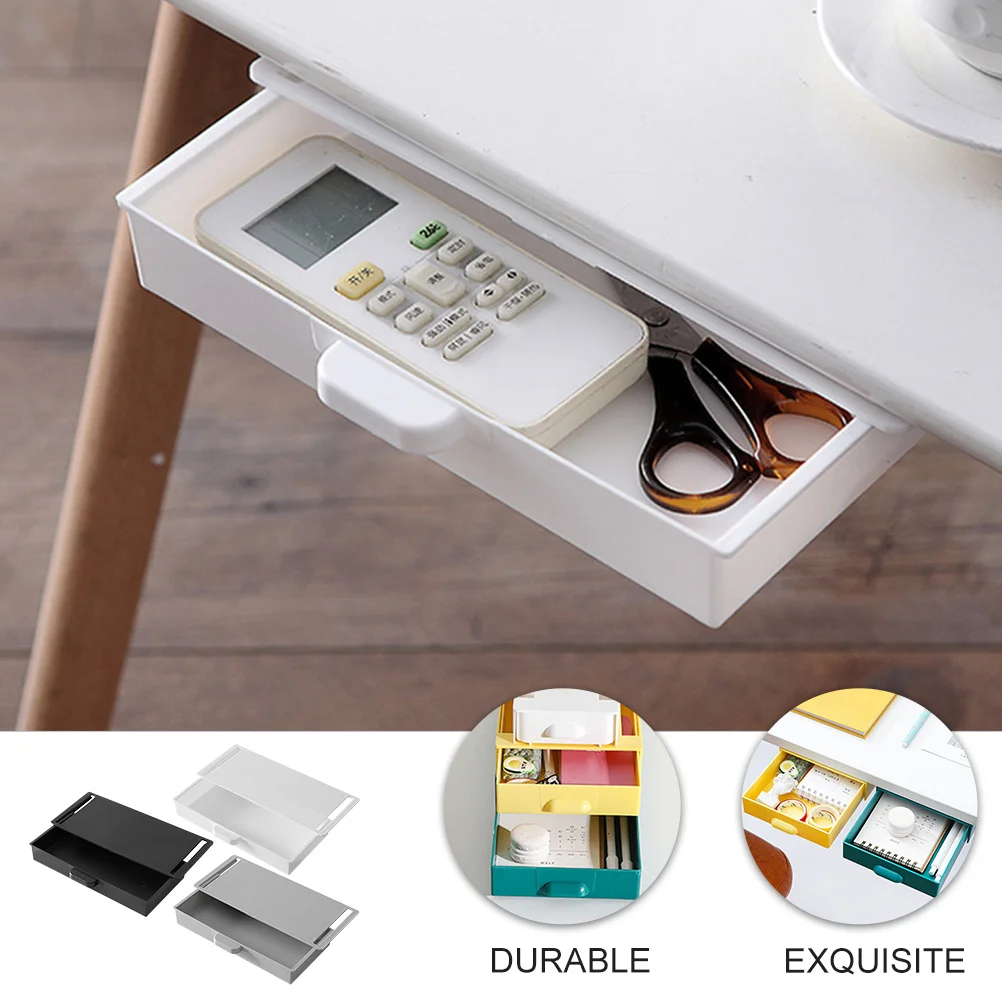 3Pcs Sticky Under Desk Box Wear Resistant Stationery Organizer Hidden Drawer Minimalist Design Storage for Office Kitchen