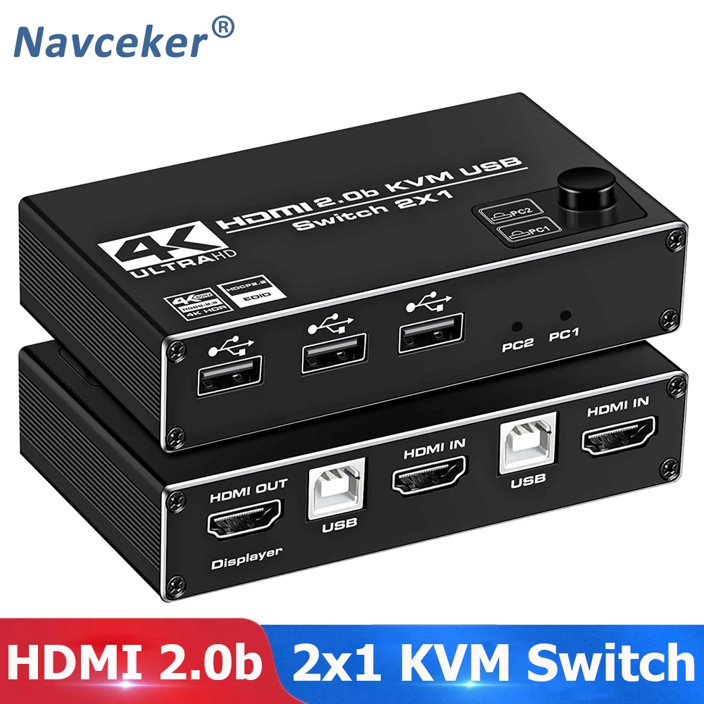 

Navceker KVM HDMI Switch 1 Monitor 2 In 1 Out DP KVM Switch 2 Ports 4K 60Hz HDMI KVM Switch Share Printer Keyboard Mouse 1080P