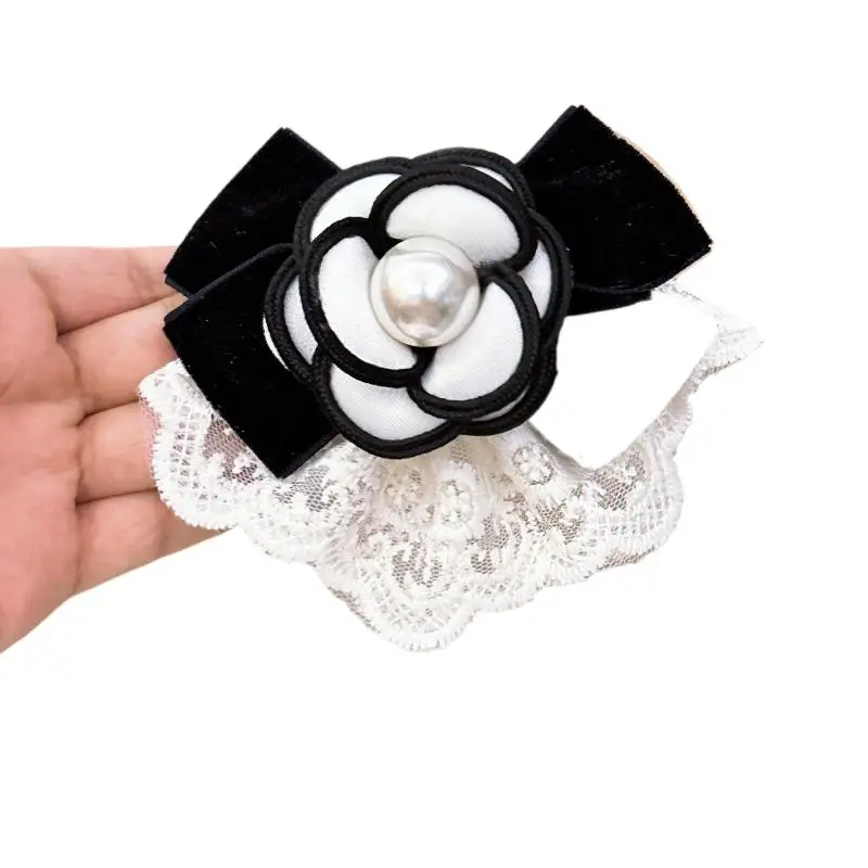 أنيقة الفرنسية الرجعية الدانتيل اللؤلؤ القوس زهرة الكاميليا دبوس الشعر عقال إكسسوارات الشعر للفتيات النساء