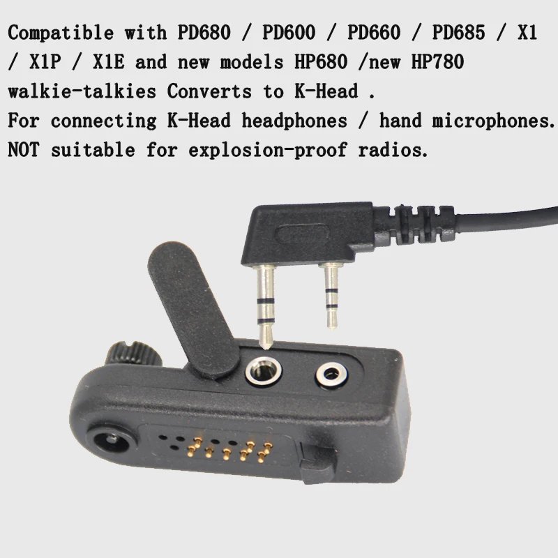 Radio Earpiece Adapter Cable For PD680/PD600/X1/New HP780/Z1p Converts to K-Type 2-Pin Headphones Hand Microphone PTT Headsets