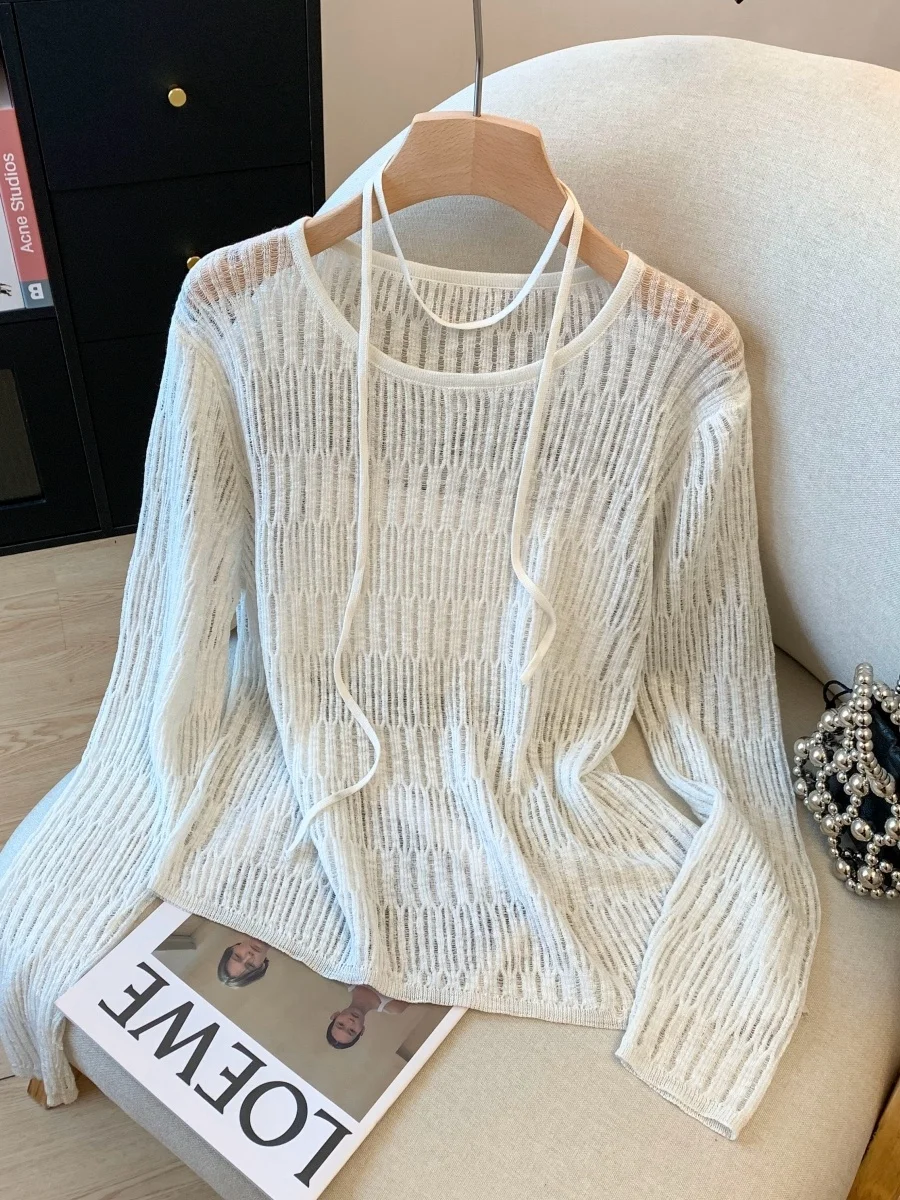 2025 여름 신상 여성 디자인 센세이션 홀로우 아웃 니트웨어 패셔너블 다용도 고급 자외선 차단 탑 한국 스타일