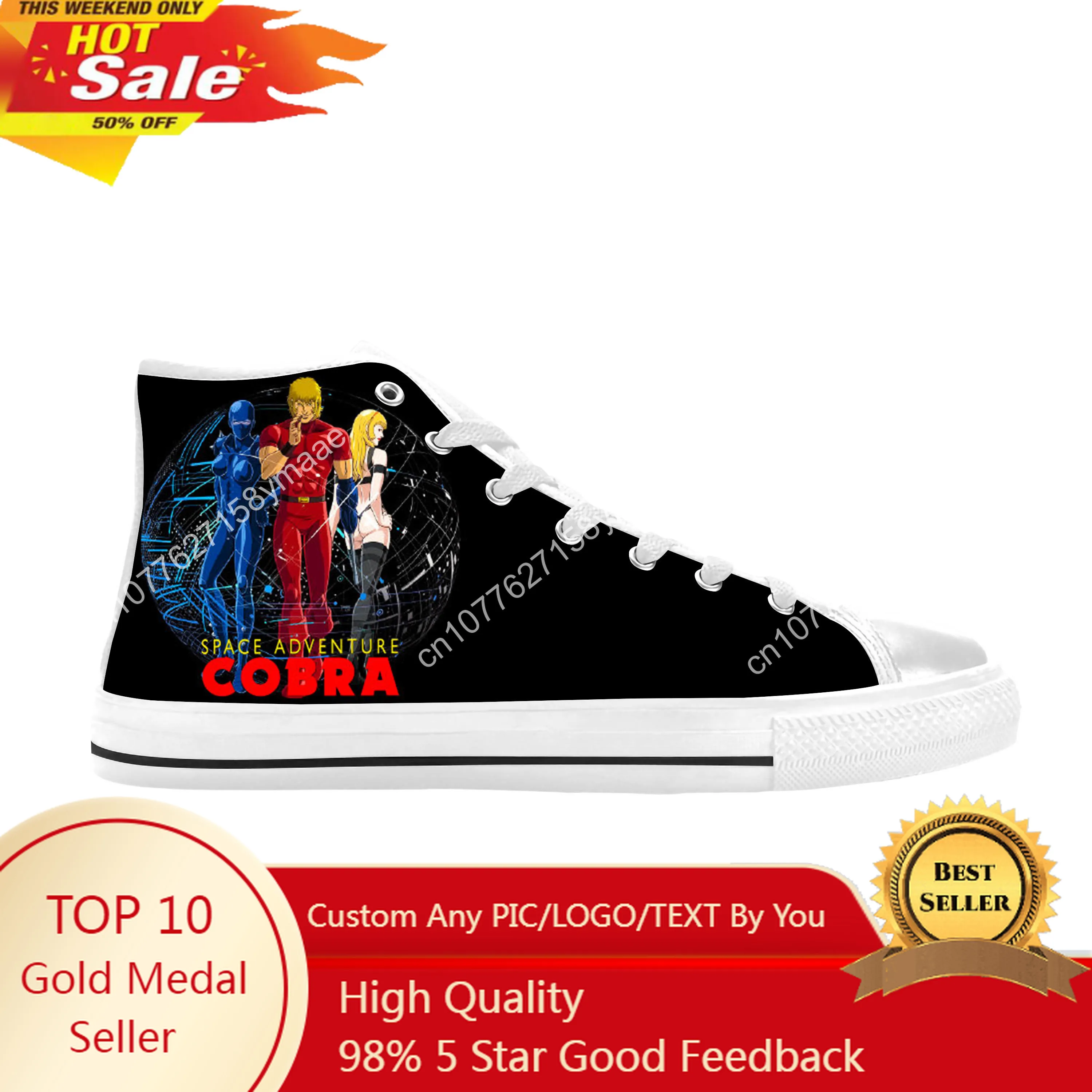 

Space Adventure Cobra Japanese Anime Manga Comic Casual Cloth Shoes High Top Comfortable Breathable 3D Print Men Women Sneakers