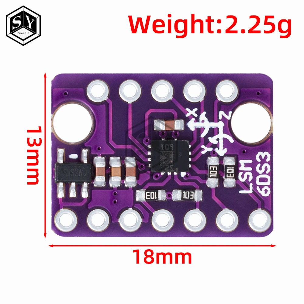 GY-LSM6DS3 Accelerometer Gyro Embedded Digital Temperature Sensor Board SPI IIC I2C Interface Breakout Module LSM6DS3