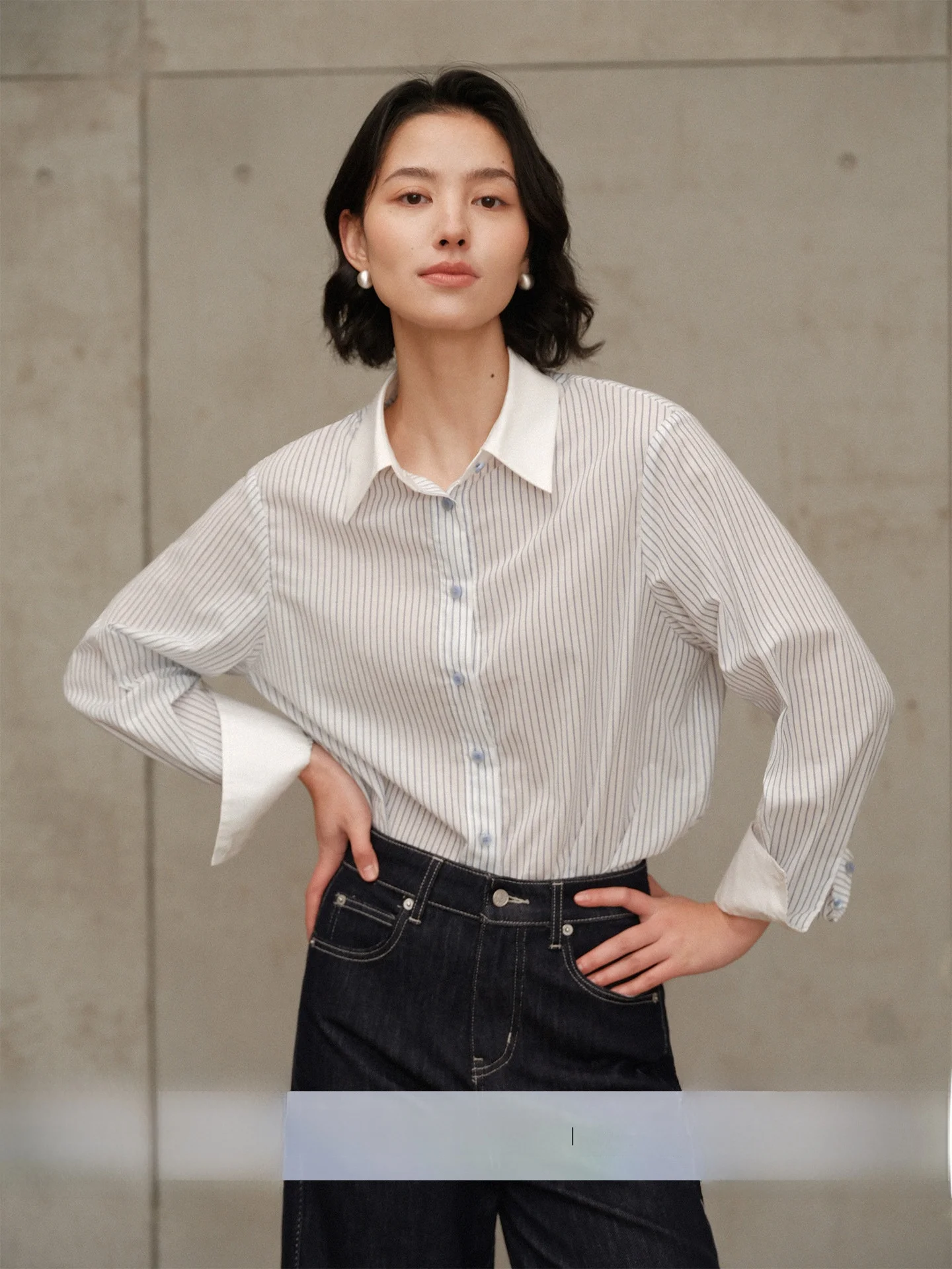 

Zhimei Rihuo 100% Pure Combed Cotton Casual Striped Shirt Color Block Breathable Long Sleeve Women's Spring Fashion Top