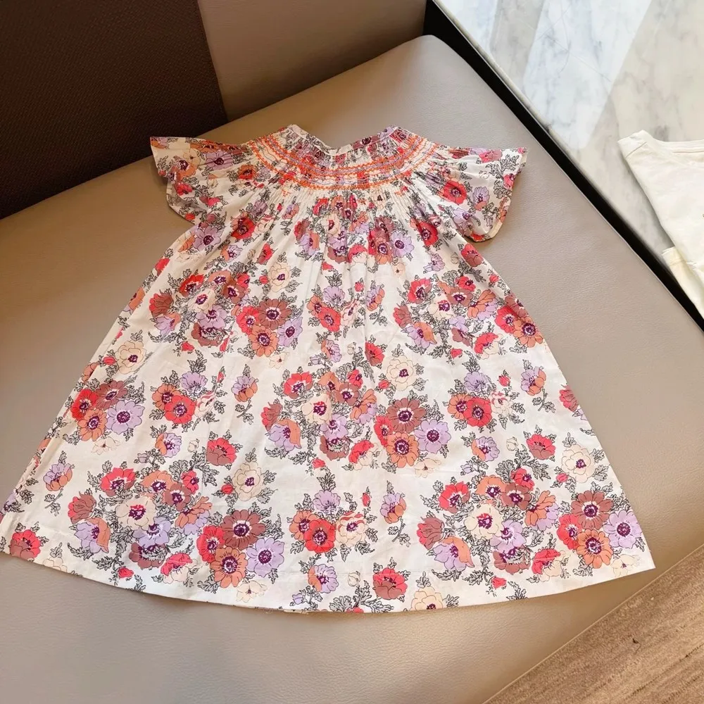 

summer girls dress kids girls clothes French style hand-embroidered Full of floral pattern printed dress
