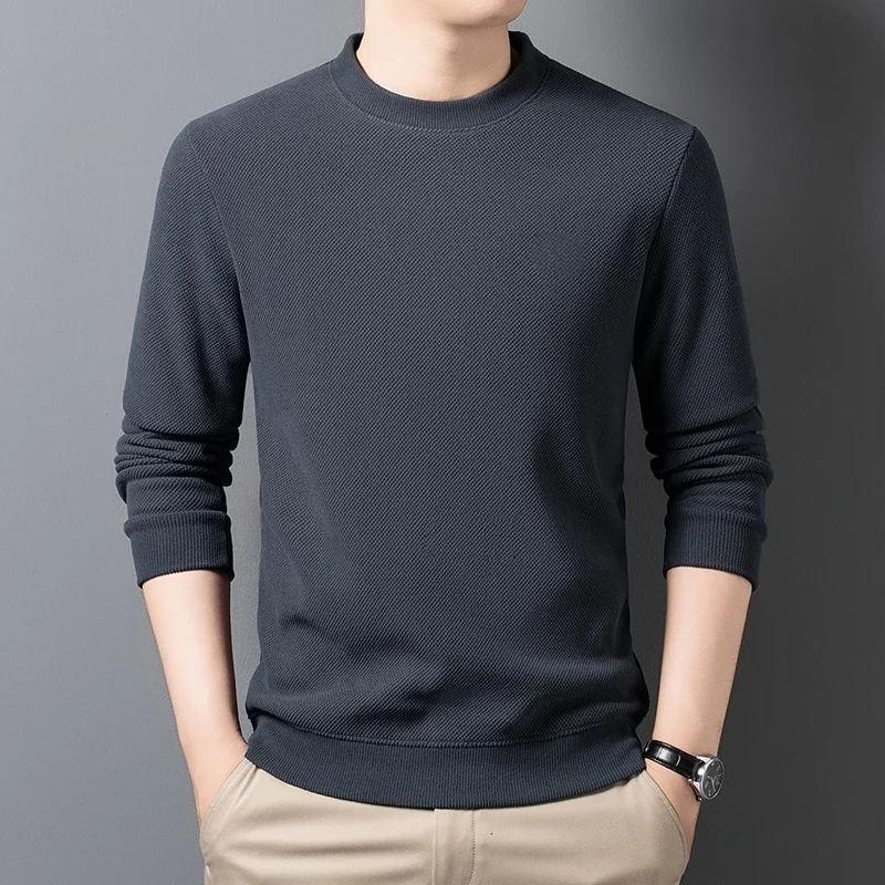 Herren-Pullover mit Rundhalsausschnitt, langen Ärmeln, Waffelstruktur, Fleece-Futter, warm, für den Winter, lässig, dick, für den täglichen Gebrauch, Oberteil – Detail 16