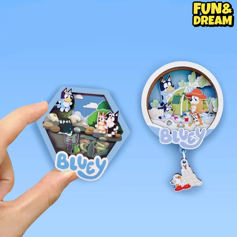 Genuine Bluey Family Magnet Toys Cartoon Action Figure Collectible Doll Ornament Fridge Decoration Model Birthday Gift For Kids