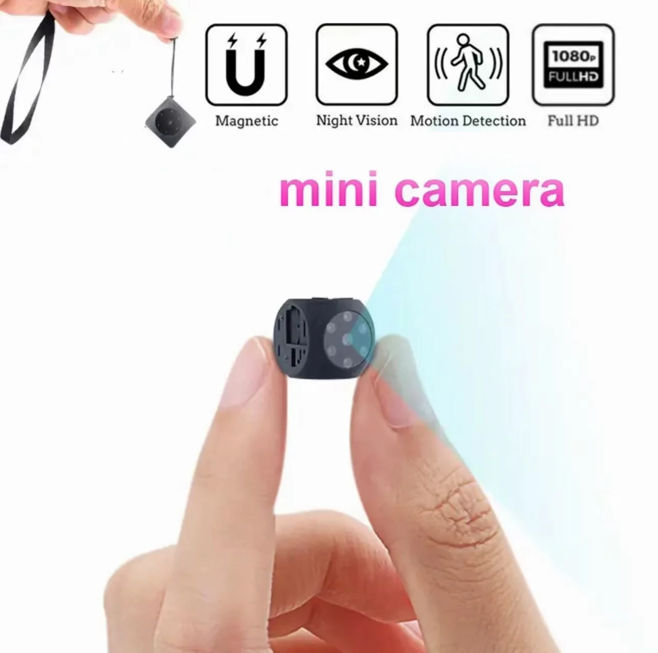 Mini caméra 1080P HD avec vision nocturne, enregistreur vidéo, grand angle, détection de mouvement, aimant, boucle statique