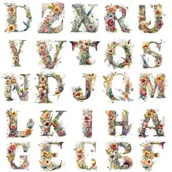 10cm Flower Letter A-Z 26 English Iron On Heat Transfer Stickers For Kids Ironing Transfers Decals For Clothing Diy Appliques