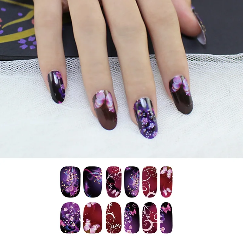 6 fogli adesivi per smalto vibrante con avvolgimento completo, decalcomanie per unghie autoadesive per adesivi per nail art di design per manicure