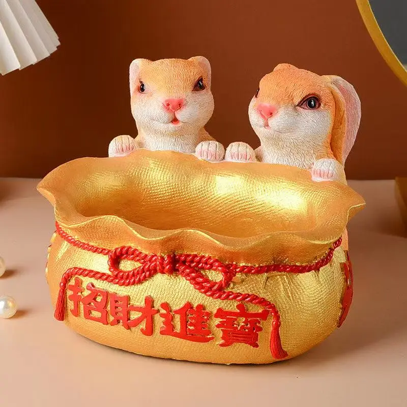 

Good Fortune Rabbit Ornaments Keychain Jewelry Storage Statue Home Entrance Decorations Lucky Money Fengshui Xmas New Year Gifts