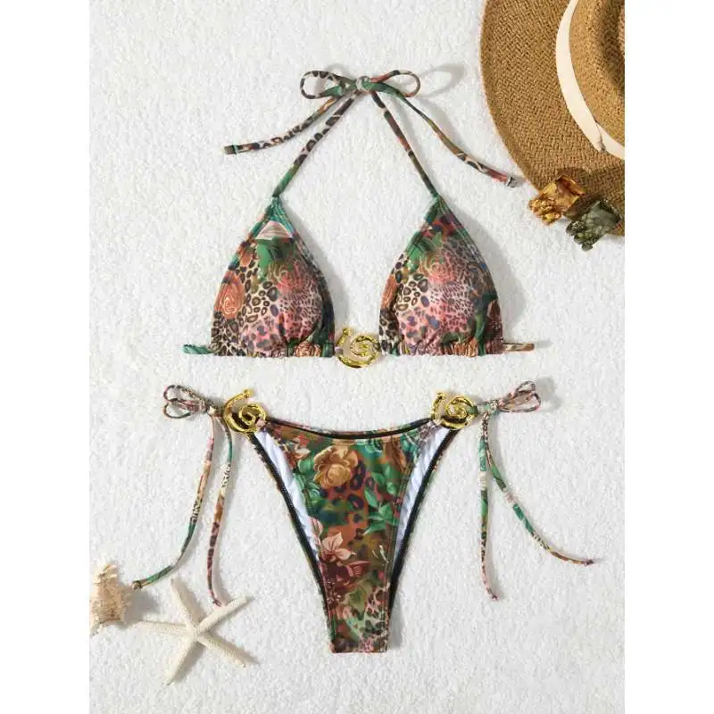 Women's V Neck Bikini Sexy Bathing Suit for Women Separates Thong Swimsuit Beachwear Halter Brazilian Bikini Push Up Swimwear