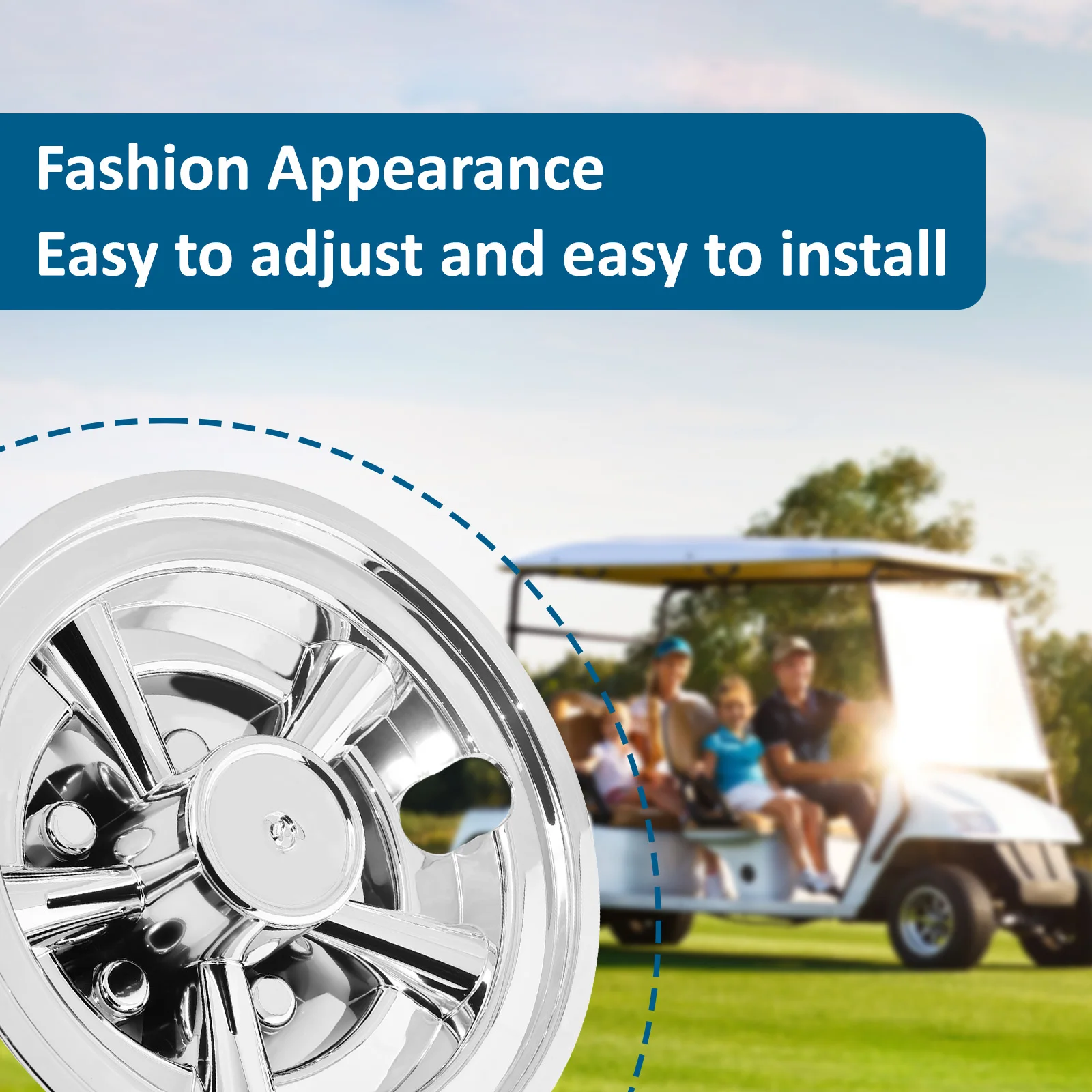 4PCS/Set  8 Inches Golf Cart Hub Caps Chrome Plated Hubcaps Protector Rim Lightweight Cart Wheel Covers for Club Car Yamaha EZGO