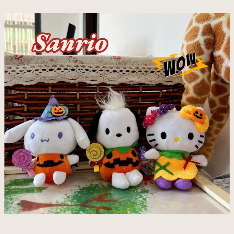 サンリオハローキティぬいぐるみキーホルダー、パチャッコ、ハロウィーン、カボチャ、キャンディー、ロリポップシリーズ人形、かわいいバッグペンダント、ガーリークリスマスギフト、10cm