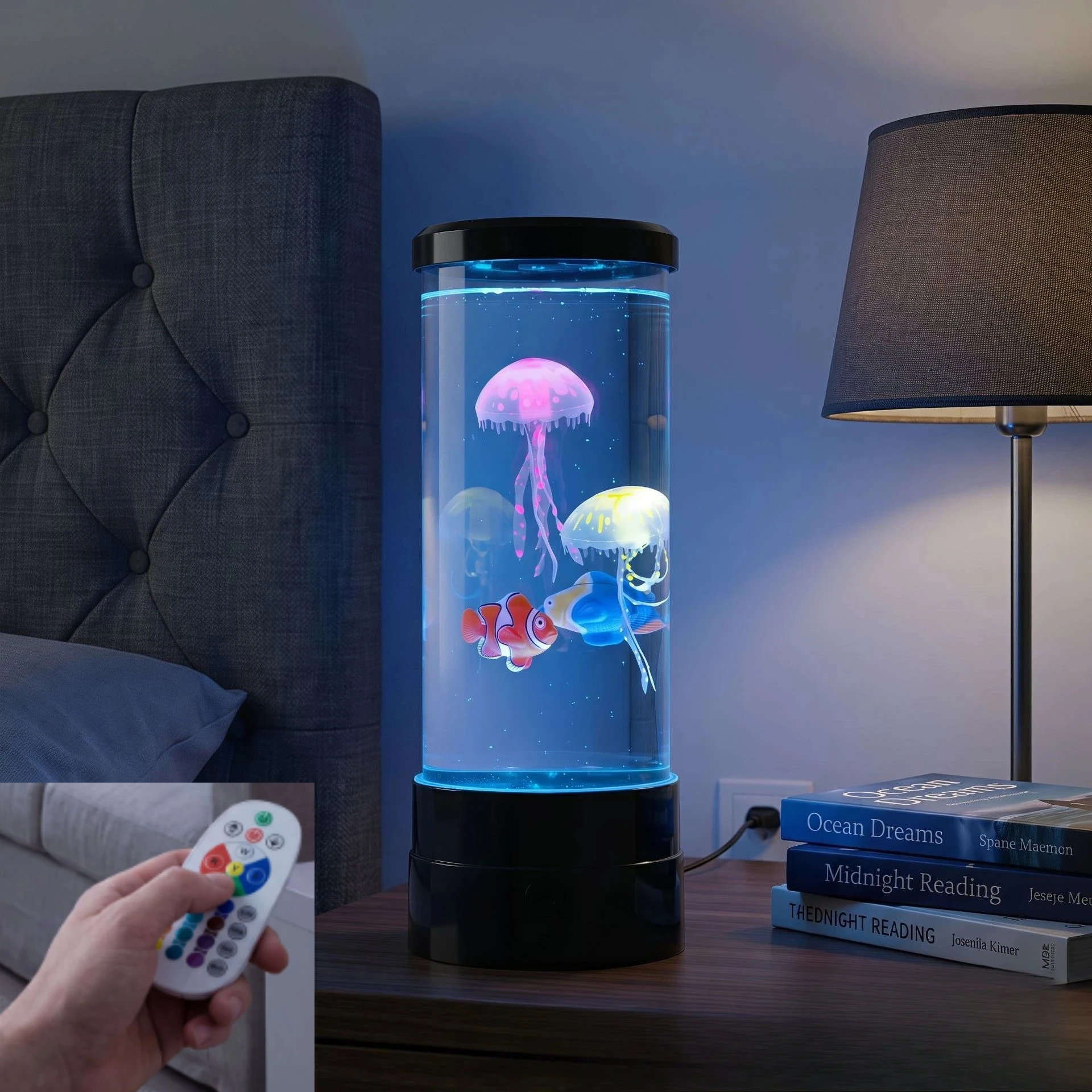 LED Deep Sea Jellyfish Fish Sculpture Atmosphere Home Decoration Crafts Ornament Unique Holiday Gifts