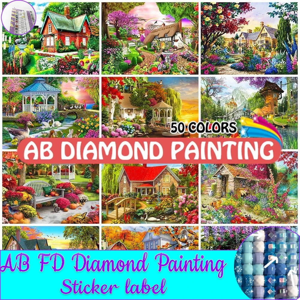 

Diamond Painting Scenery Garden Manor 50 Colors House Embroidery Farm AB Drill Cross Stitch Kit 5D DIY Home Decor Gift