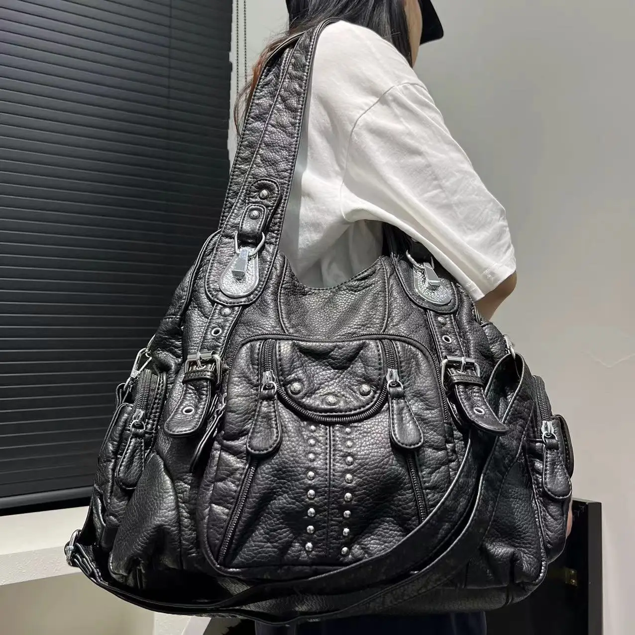 Sac fourre-tout en cuir PU souple vintage pour femme, sac à main grande capacité, multi-poches commpiedmont initié