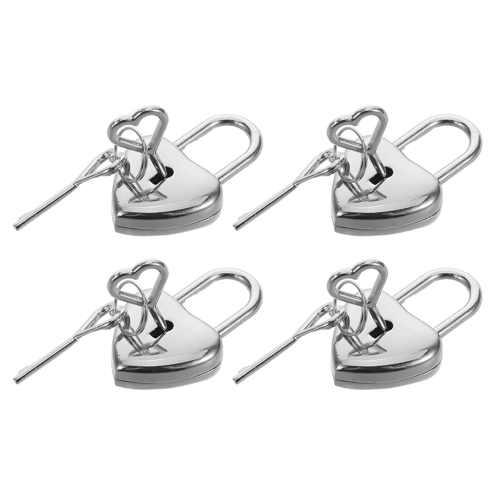 

4set 4 Sets Wish Locks Heart Shaped Metal Key Padlock Lightweight Mini Heart Padlock Romantic Design Storage Travel