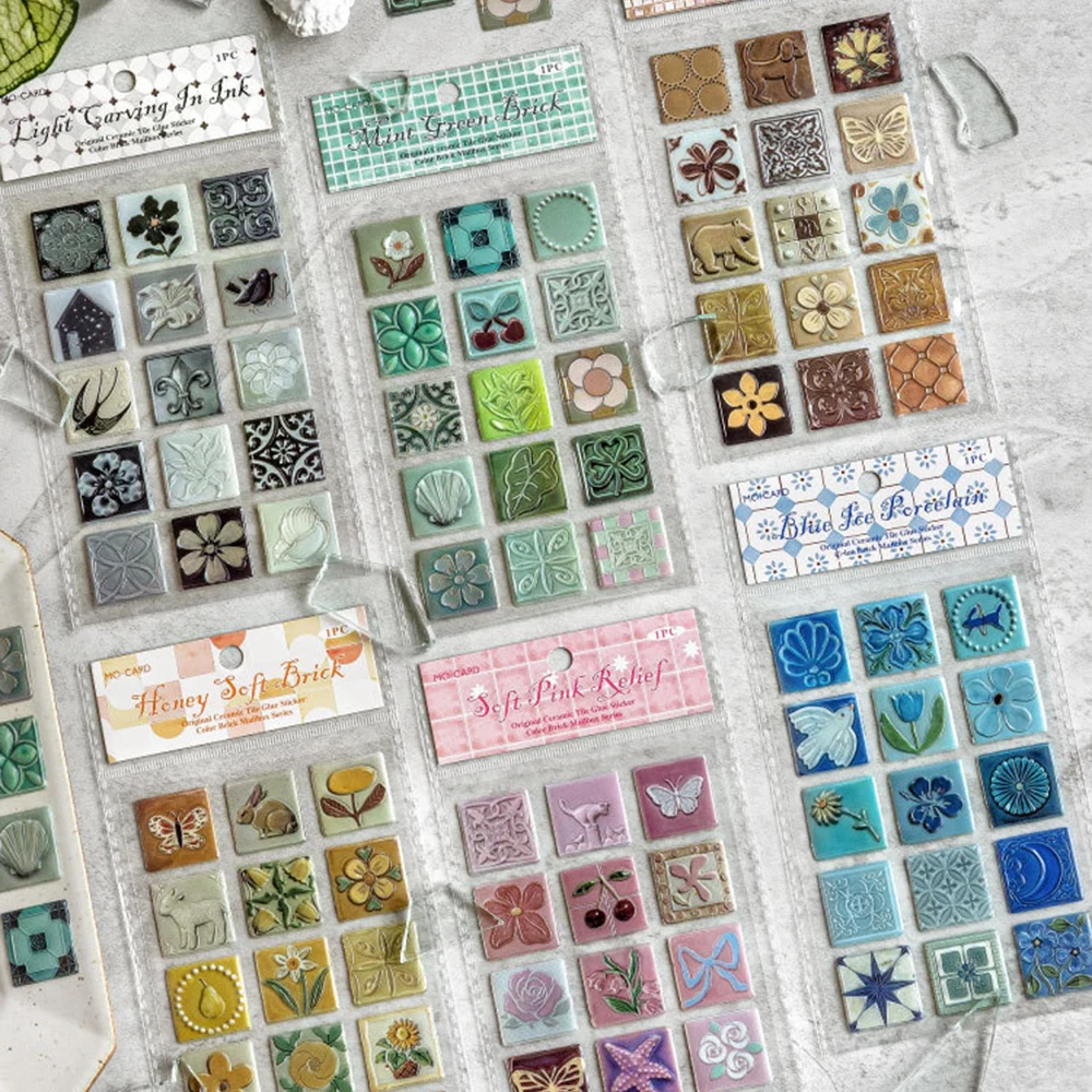 1Roll Creative Resin Tile With Vintage Patterns Sticker Decorative Collage Adhesive DIY Scrapbooking Masking Tape Lovely Sticker