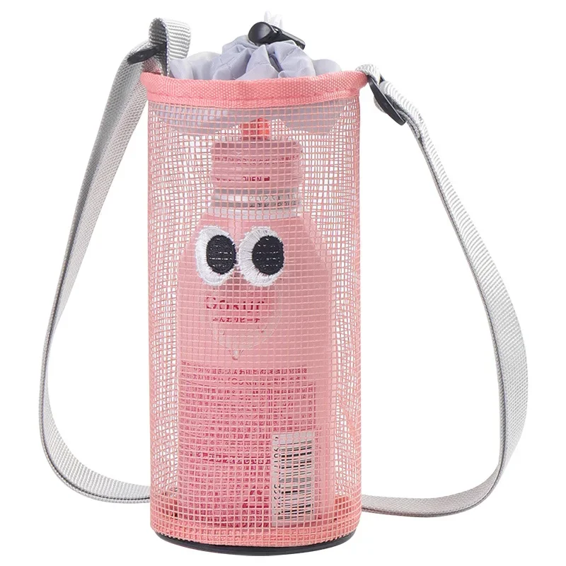 Korean Mesh Cute Big Eye Embroidered Drawstring Bag Water Bottle Insulated Cup Storage Bag Cute Single Shoulder Crossbody Bags