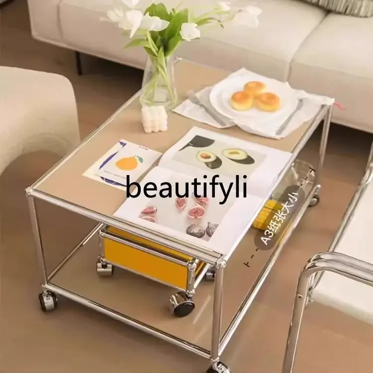 

Medieval, modular coffee table rectangular stainless steel double-layer table simple modern small apartment householdD06