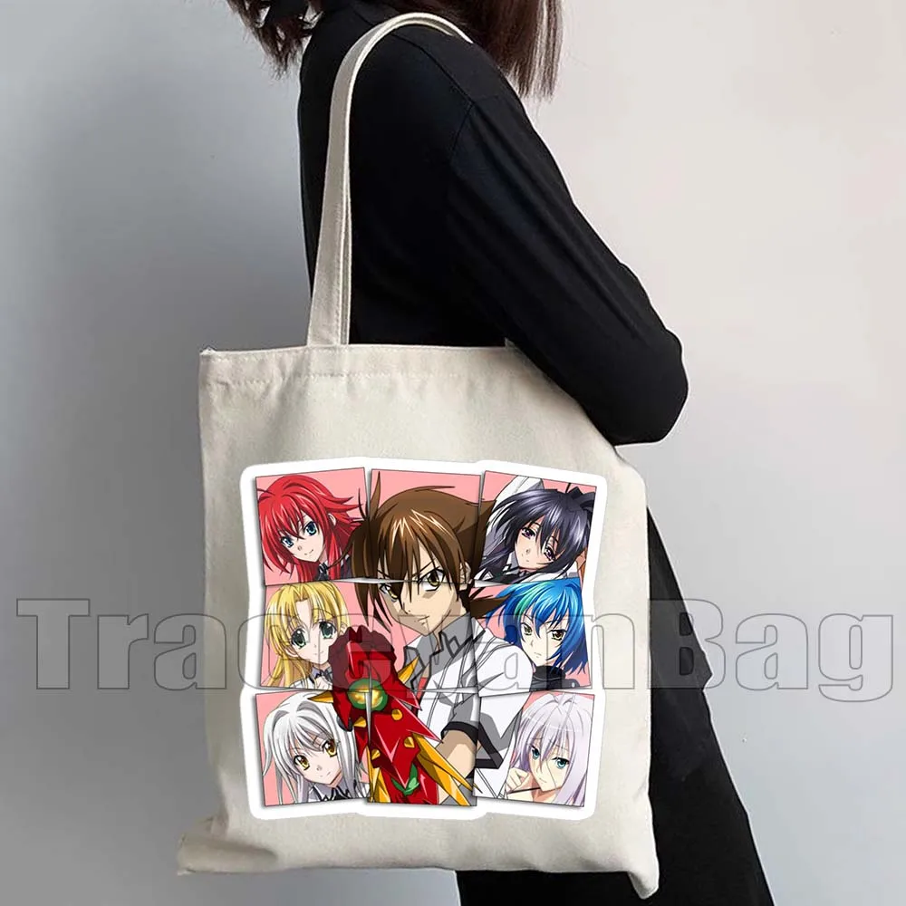 المدرسة الثانوية DxD Akeno Himejima Issei مثير هنتاي أنيمي رياس أوباي فن البوب الهدايا قماش حقيبة كتف للمتسوقين حقيبة يد قطنية