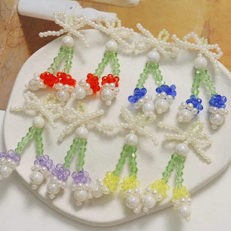 2pcs  ins pearlescent bow bell flower DIY handwoven beaded hairpins hair ornaments earrings material wholesale