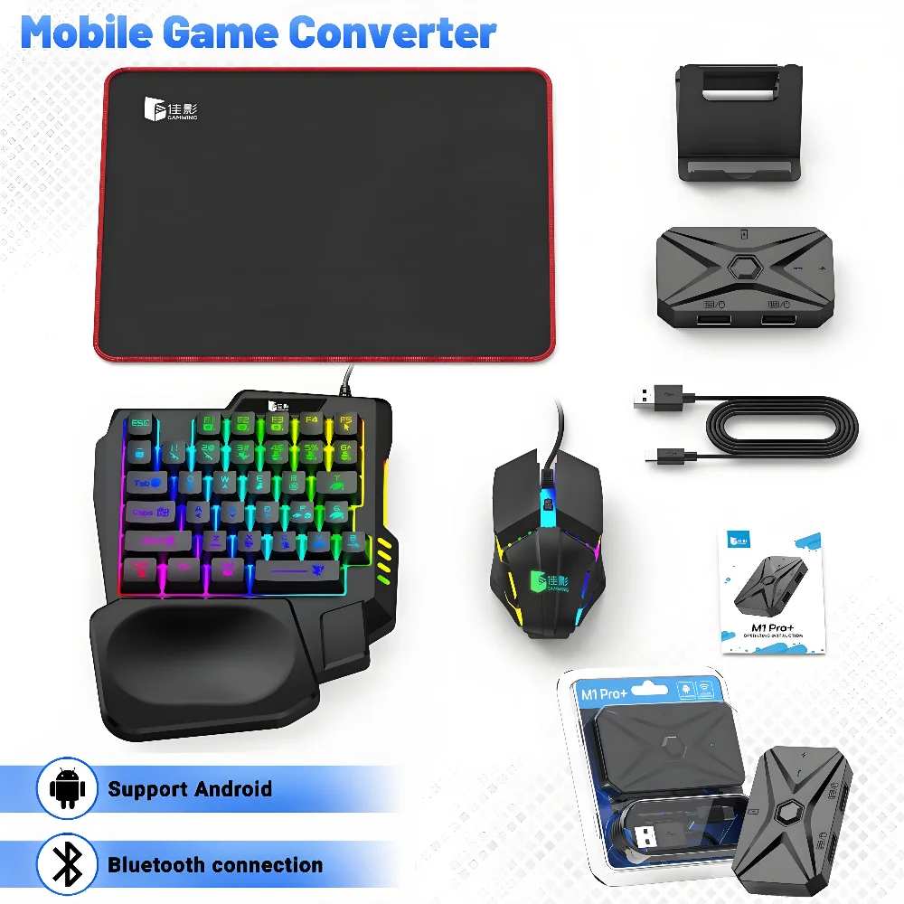 M1 Pro+ Mobile Games Converter Kit Gaming Keyboard Mouse 5 In 1 Combo Bluetooth Connection Controller PUBG Adapter for Esports