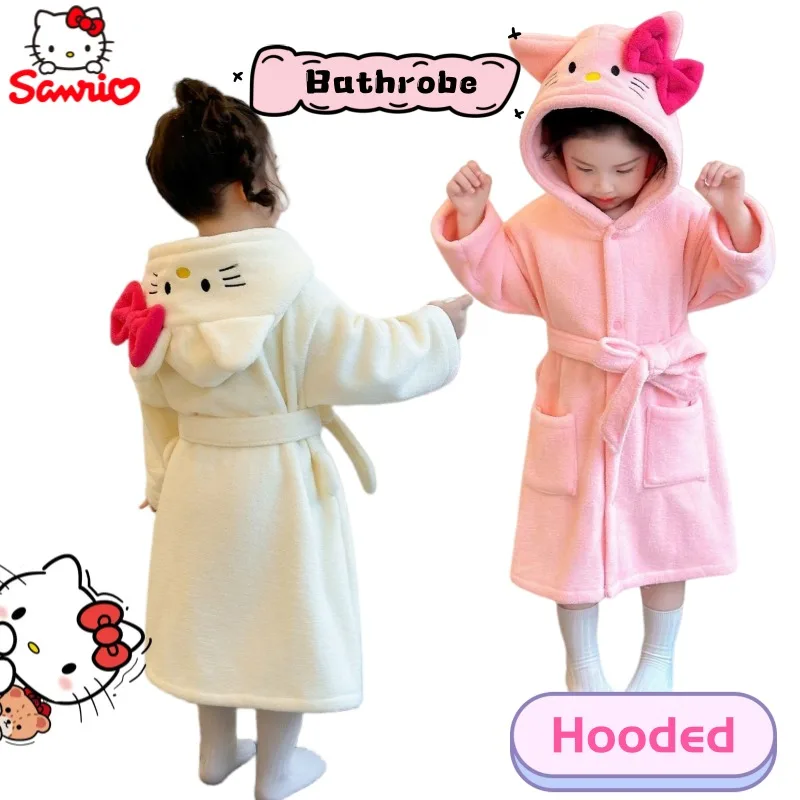 

Новый Sanrio Hello Kitty аниме мультфильм милый толстый халат с капюшоном для девочек на флисовой подкладке креативная кавайная теплая пижама для молодых девушек