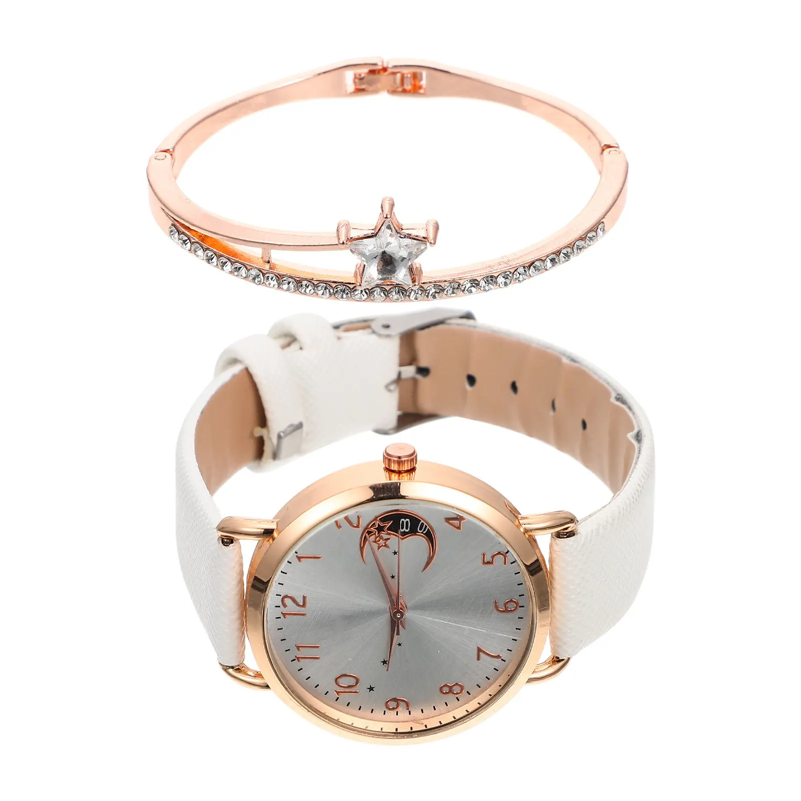 

1Set Elegant Moon Inspired Women Watch and Bracelet Set Precise Quartz Movement Stylish Versatile Gift for Her Daily Wear Party