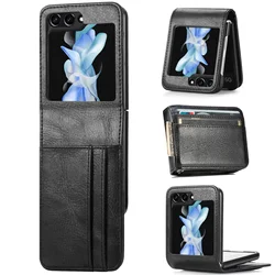 Case For Samsung Galaxy Z Flip 7 7FE 6 5 4 3 5G Luxury Pu Leather Phone Wallet Card Slot Cover PC Shockproof Lining Case