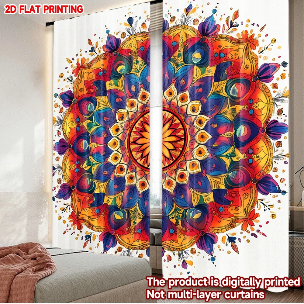 

2D flat printing 2pcs Curtain Window Curtains Colorful Design Digital Printed Polyester Drapes Family Party Decoration Perfect