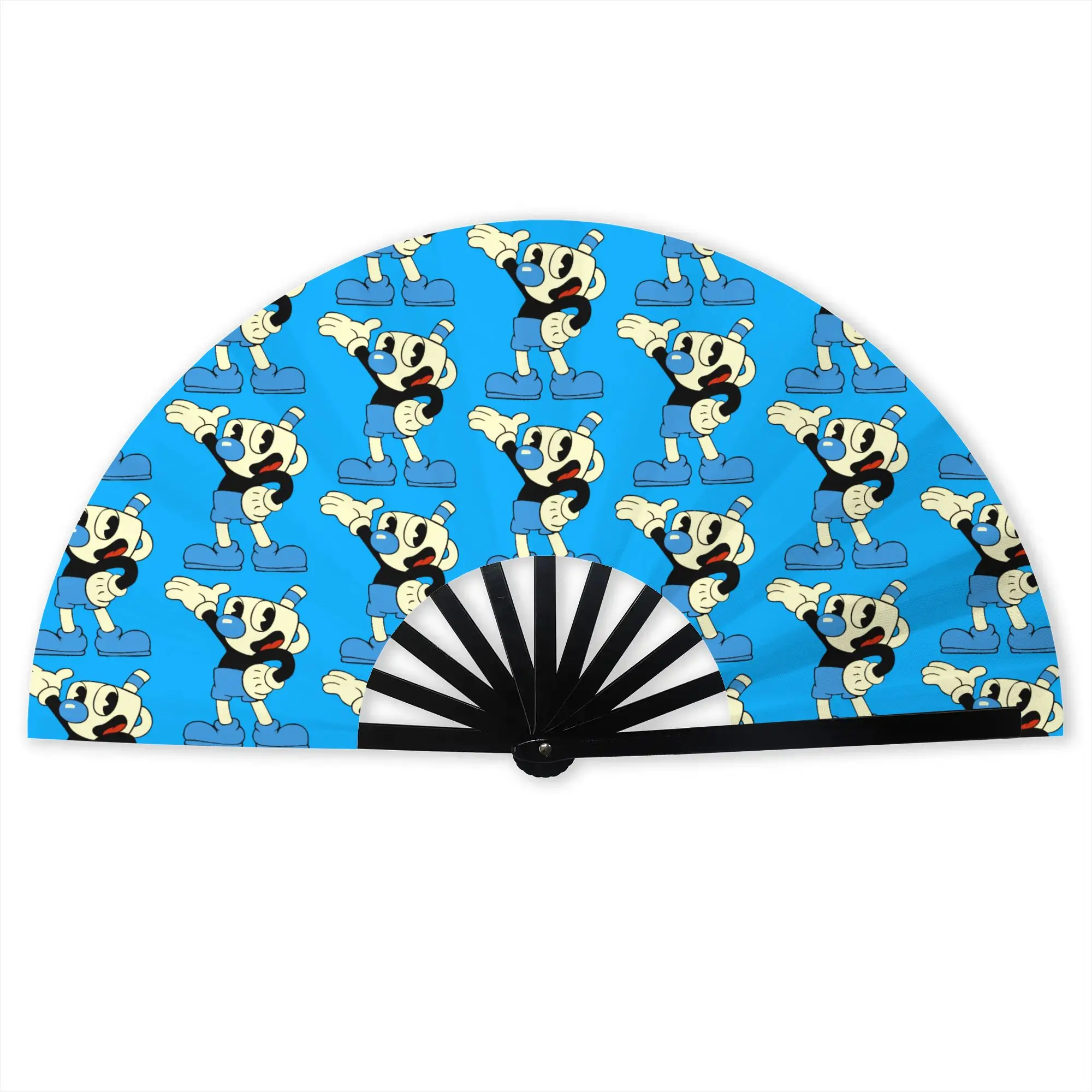 Vintage Retro Music C-Cupheades Traditional Folding Fan Oriental Art Cartoon  High-Quality Polyester Fans Gift Elegant Hand Fan