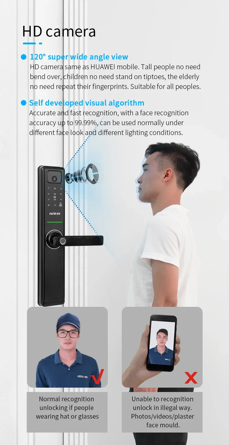 005 HUNE Smart Multiple Unlocking WiFi Lock Durable Luxury Touch Keypad Electronic Door Lock Fingerprint Door Handle Lock