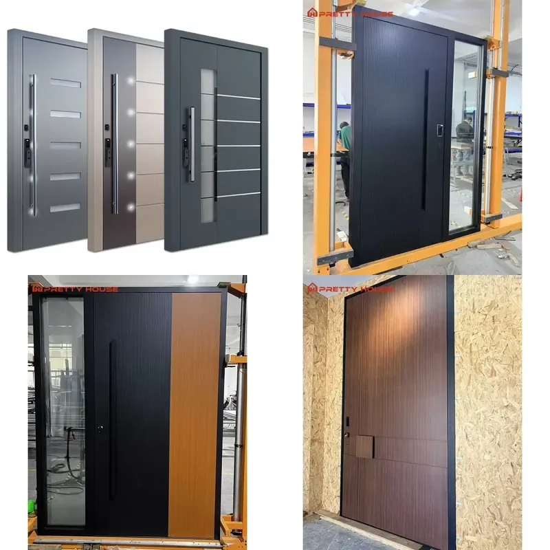 Prettyhouse Custom Exterior Pivot Door Security Aluminum Entrance Door Modern Security Antitheft Home Front Entry Door