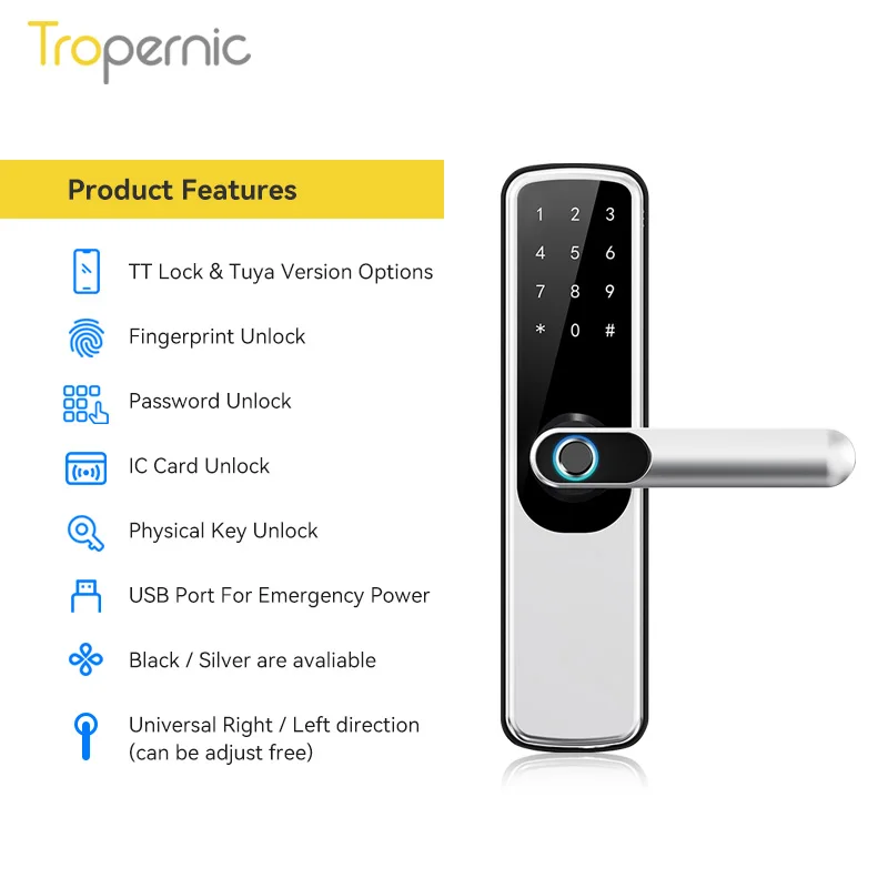 Imagem -05 - Ttlock App Wifi Inteligente Fechadura da Porta de Impressão Digital Bluetooth Inteligente Teclado Código Keyless Fechadura da Porta Eletrônica