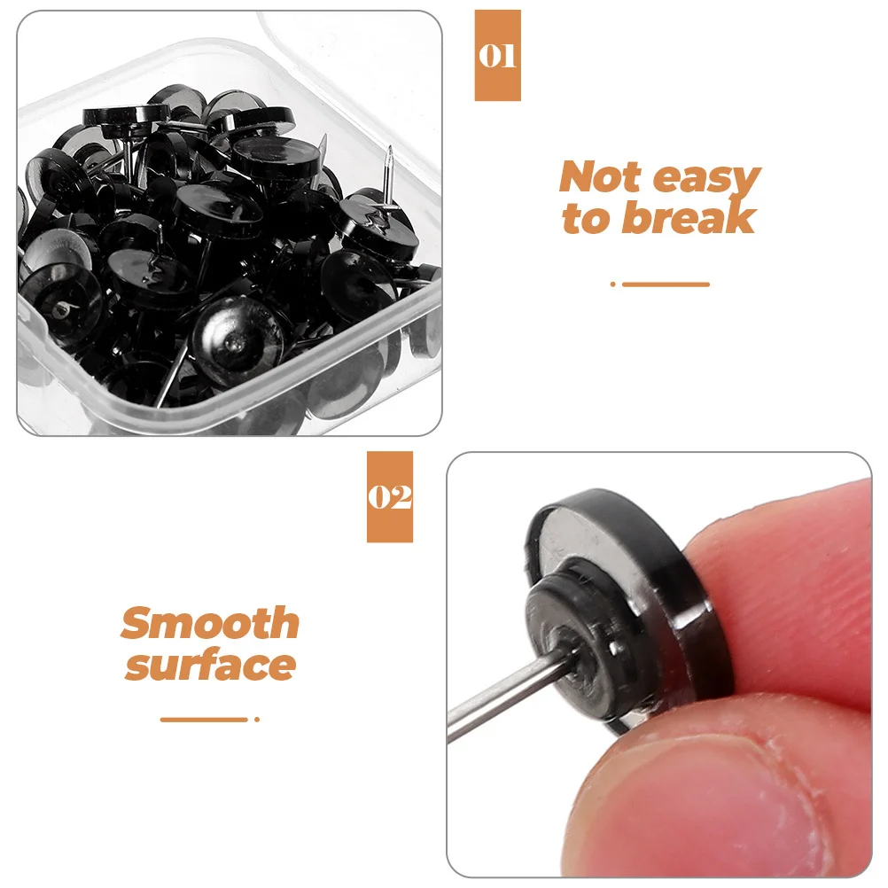 1 صندوق أسود مستدير دبابيس ضغط لوحة الفلين مسامير الإبهام لمكتب المنزل نشرة خريطة المسامير رسم دبابيس جدار ديكور مقاطع دبوس العملي #3