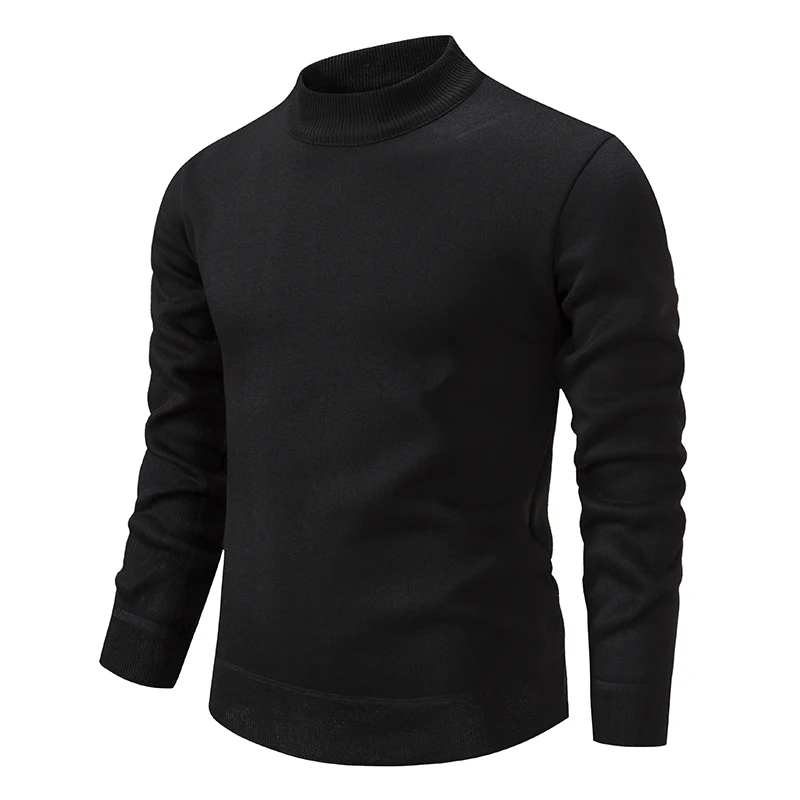 2023 Autumn/Winter New Thickened Pullover Half High Neck Fashion Solid Fit Long Sleeve Sweater Warm Brand Men's Clothing