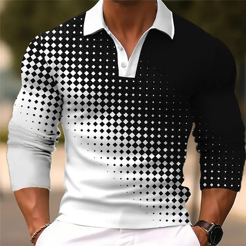 

New Polka Dot Graphic Gradient Men's Polo Autumn Casual 3D Print Street Long Sleeve Polo T Shirt Fashion Harajuku O-neck Clothes