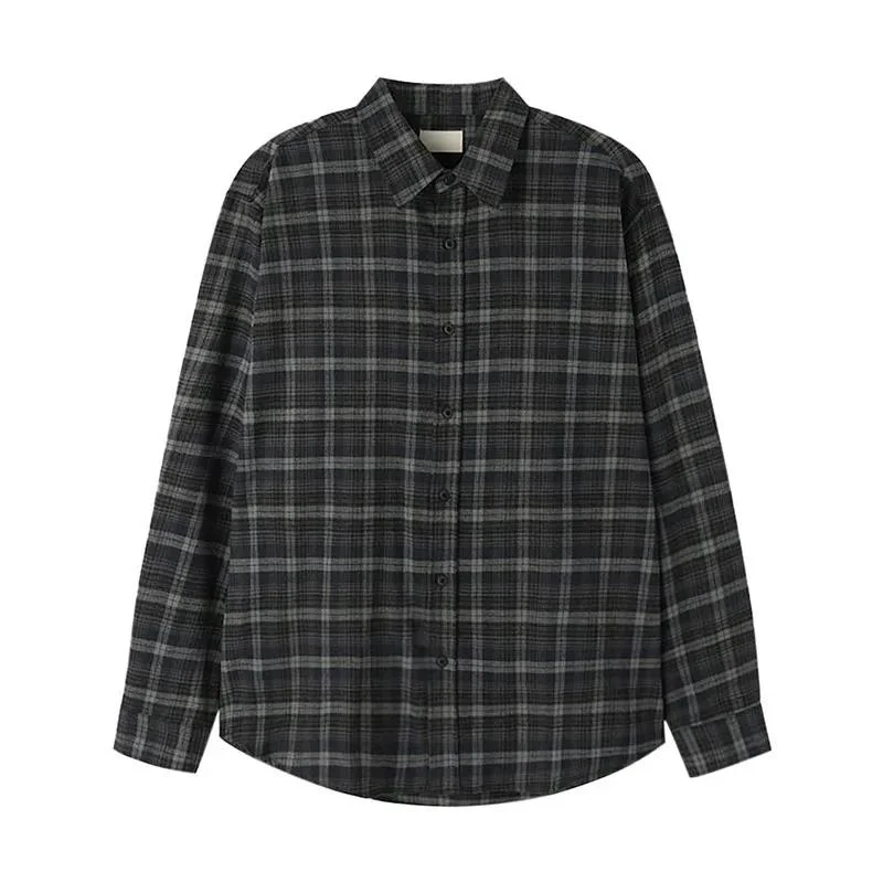 Men's Plaid Vintage Shirt Oversized Fit Long Sleeve Top Casual Streetwear Premium Single Breasted Blouse E120