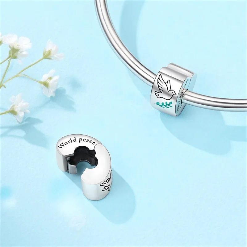 New 925 Sterling Silver Peace Dove Heart Shape Charms Beads For Women Fit Original Bracelet DIY Birthday Party Jewelry Gifts view 3