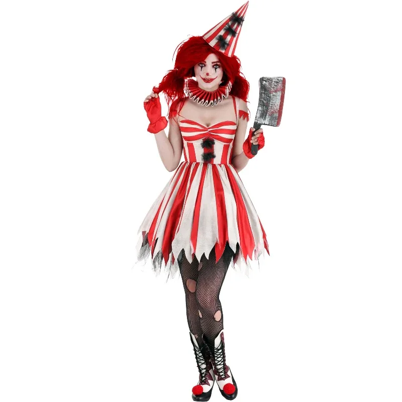 Halloween Female Funny Clown Cosplay Costume Demon Killer Adult Circus Carnival Party Terrifying Evil Bloodthirsty Clown Dress