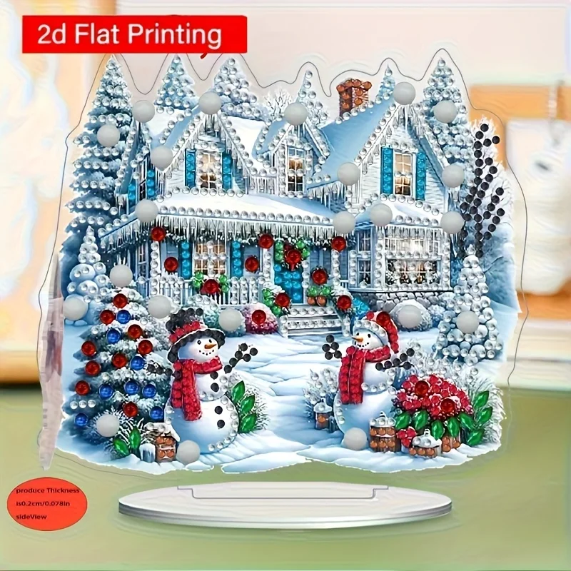 2D Flat Desktop Decoration Suitable for All Seasons, Featuring Cute Cartoon Christmas Trees, Snowmen, And Snow Houses - a Fun An