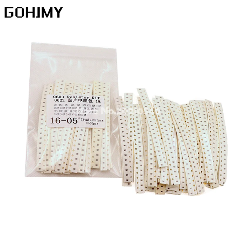 1206 SMD Resistor Kit Assorted Kit 1ohm-1M ohm 1% 33valuesX 20PCS=660PCS Sample Kit