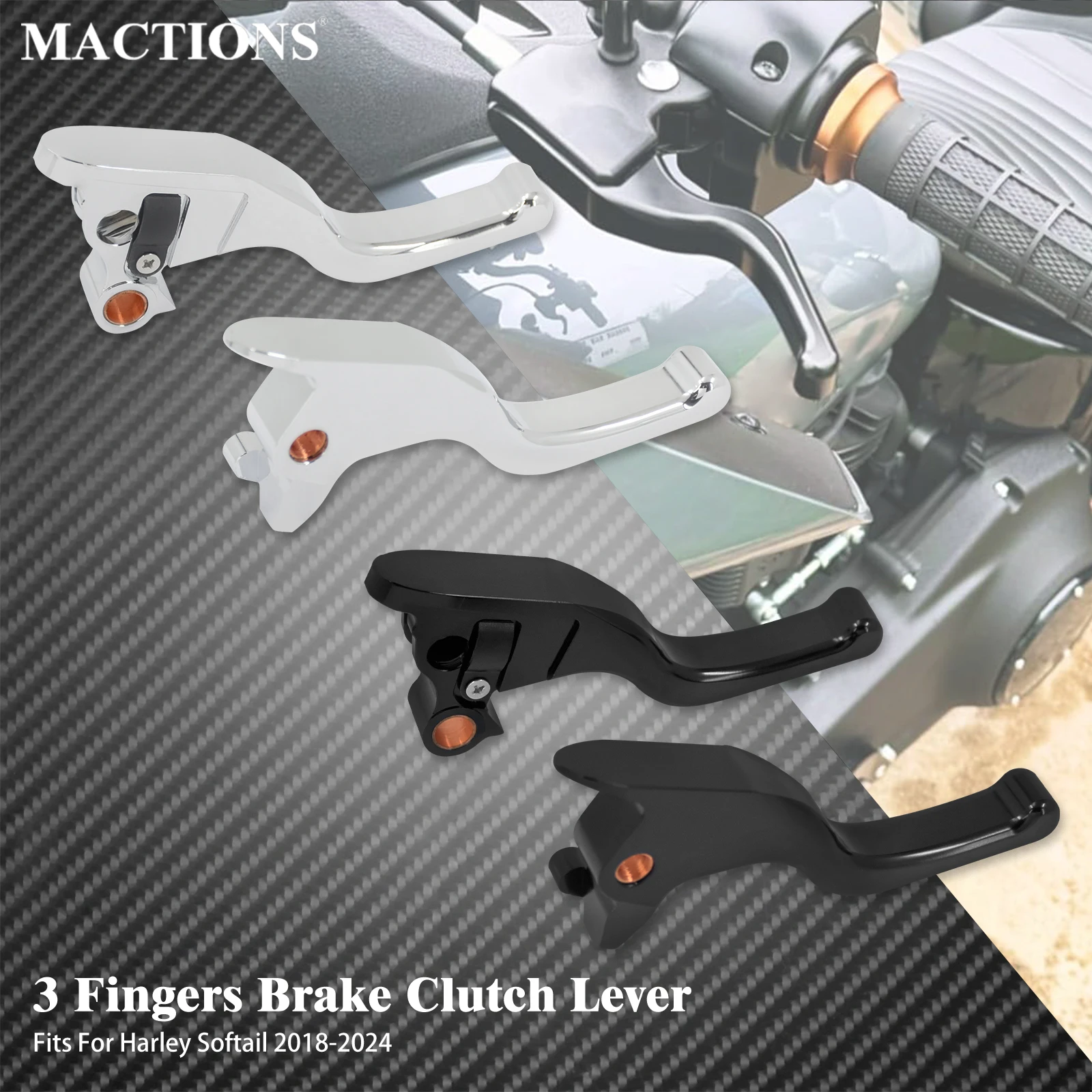 

Brake Clutch Levers Motorcycle 3 Fingers Short Hand Levers For Harley Softail Fat Boy FLFB Breakout FXSB Low Rider FXDLS 2018-24