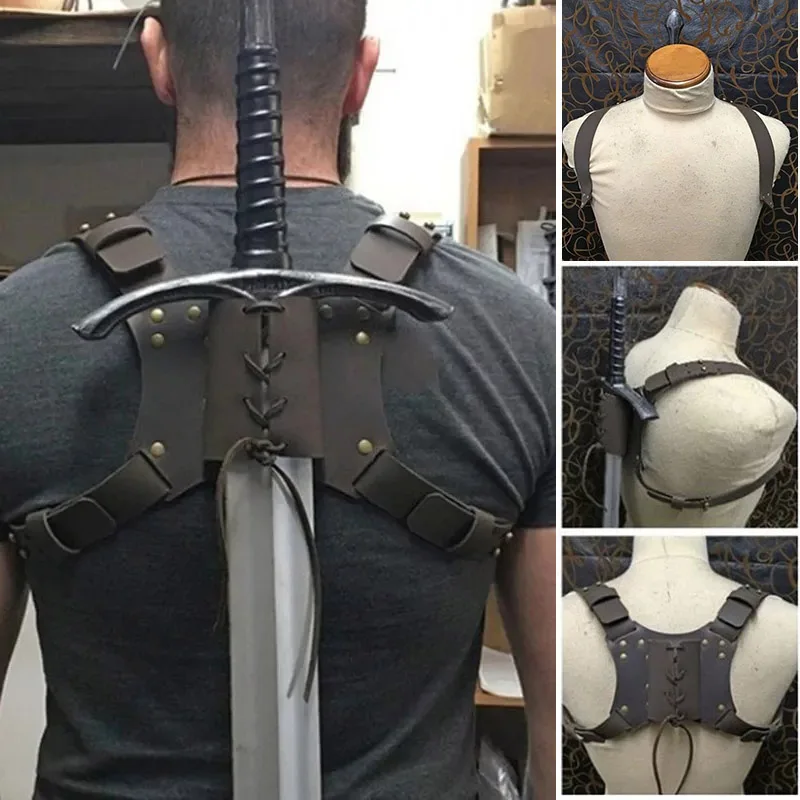 

Medieval Vintage PU Leather Sword Sheath Scabbard Holder Viking Knight Warrior Cosplay Costume Accessory Larp Stage Show Props
